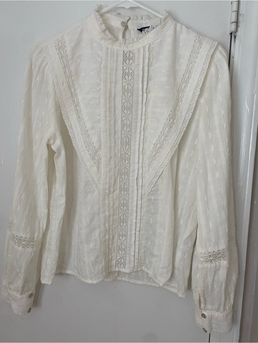 Zara Ivory Cream Lace Trim Long Sleeve